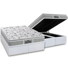 Cama Box Baú Queen: Colchão Espuma D45 Probel / Ep Guarda Costas Plus + Base White(158X198)