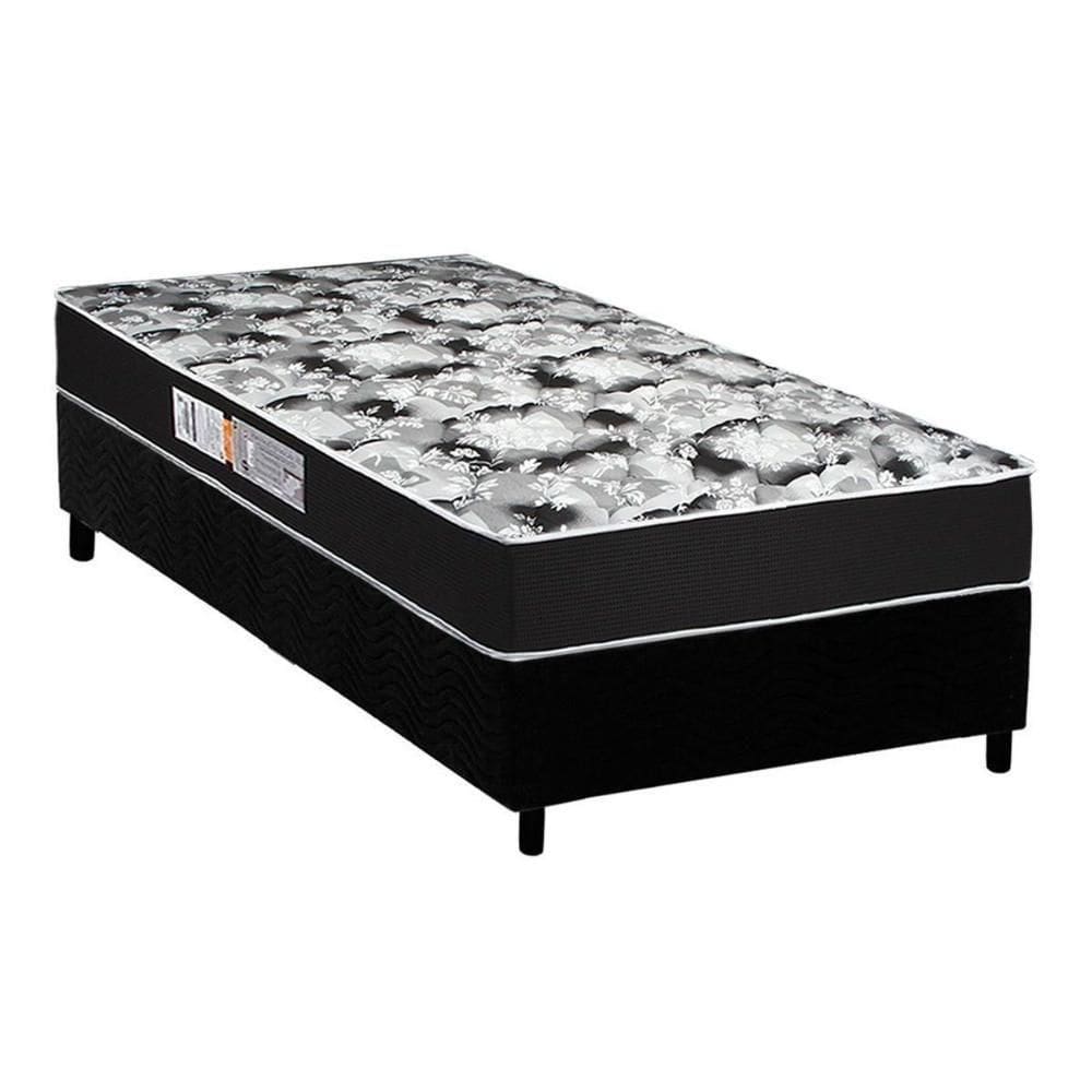 Cama Box Solteiro: Colchão Espuma D45 Luckspuma Gran Luck Pro + Base Crc Suede Black(88X188)