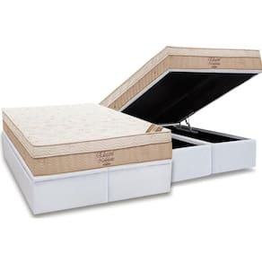 Cama Box Baú Queen: Colchão Molas Bonnel Ortobom Nanolastic Elegant + Base White(158X198)