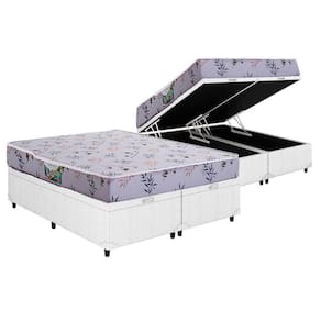 Cama Box Baú Queen: Colchão Espuma Herval D28 St. Louis + Base Crc Courano White(158X198)