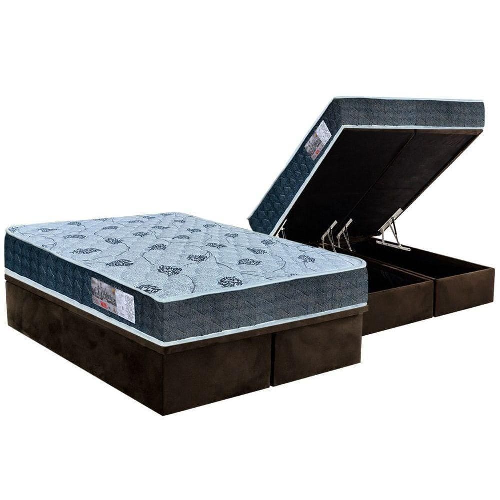 Cama Box Baú Queen: Colchão Anatômico Orthoflex D45 / Ep Cecina + Base Crc Suede Brown(158X198)