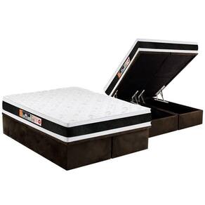 Cama Box Baú Queen: Colchão Espuma D45 Castor Black E White Air Double Face + Base Brown(158X198)