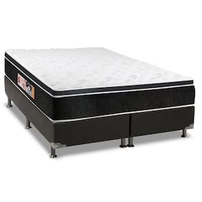 Cama Box King: Colchão Espuma D33 Castor Black E White + Base Crc Suede Black(193X203)