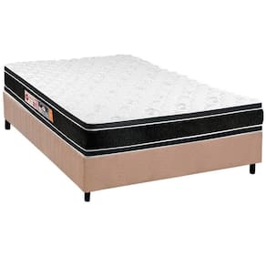 Cama Box Casal: Colchão Espuma Castor D33 Black E White + Base Crc Suede Clean(138X188)