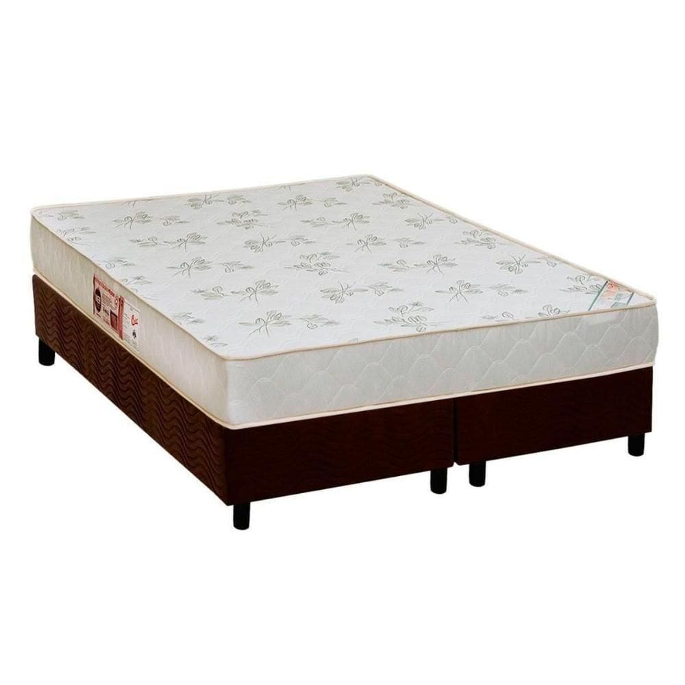 Cama Box Queen: Colchão Espuma D33 Castor Sleep Max Relax + Base Crc Suede Brown(158X198)
