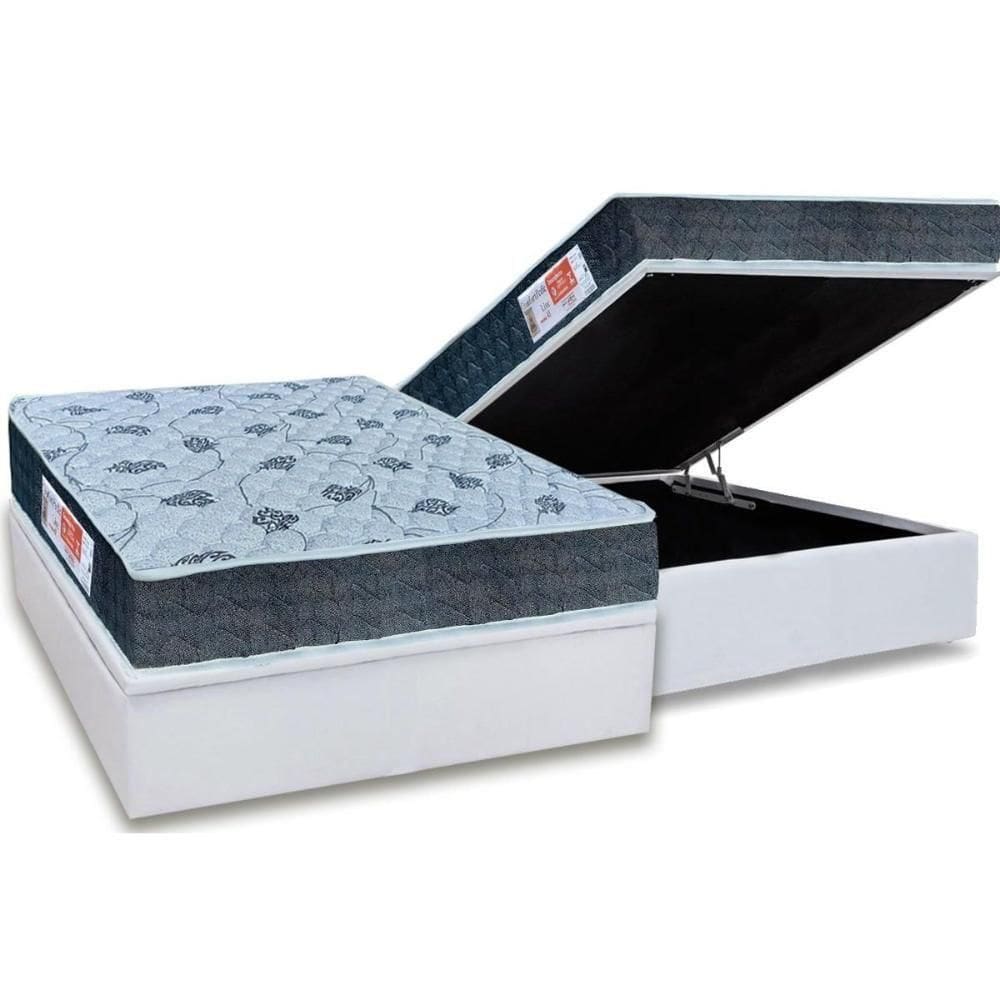 Cama Box Baú Casal: Colchão Espuma D45 Orthoflex Comfortpedic Line + Base Crc Courano White(138X188)