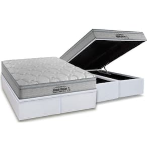 Cama Box Baú Queen: Colchão Espuma Probel D40 Premium Hiper Firme Euro Pillow + Base White(158X198)