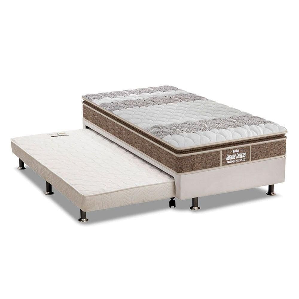 Cama Box C/Auxiliar Solteiro: Colchão Probel D33/Ep Plus Brown + Base Branco(88X188)
