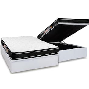 Cama Box Baú Casal: Colchão Espuma Castor D33 Black E White Double Face + Base White(138X188)