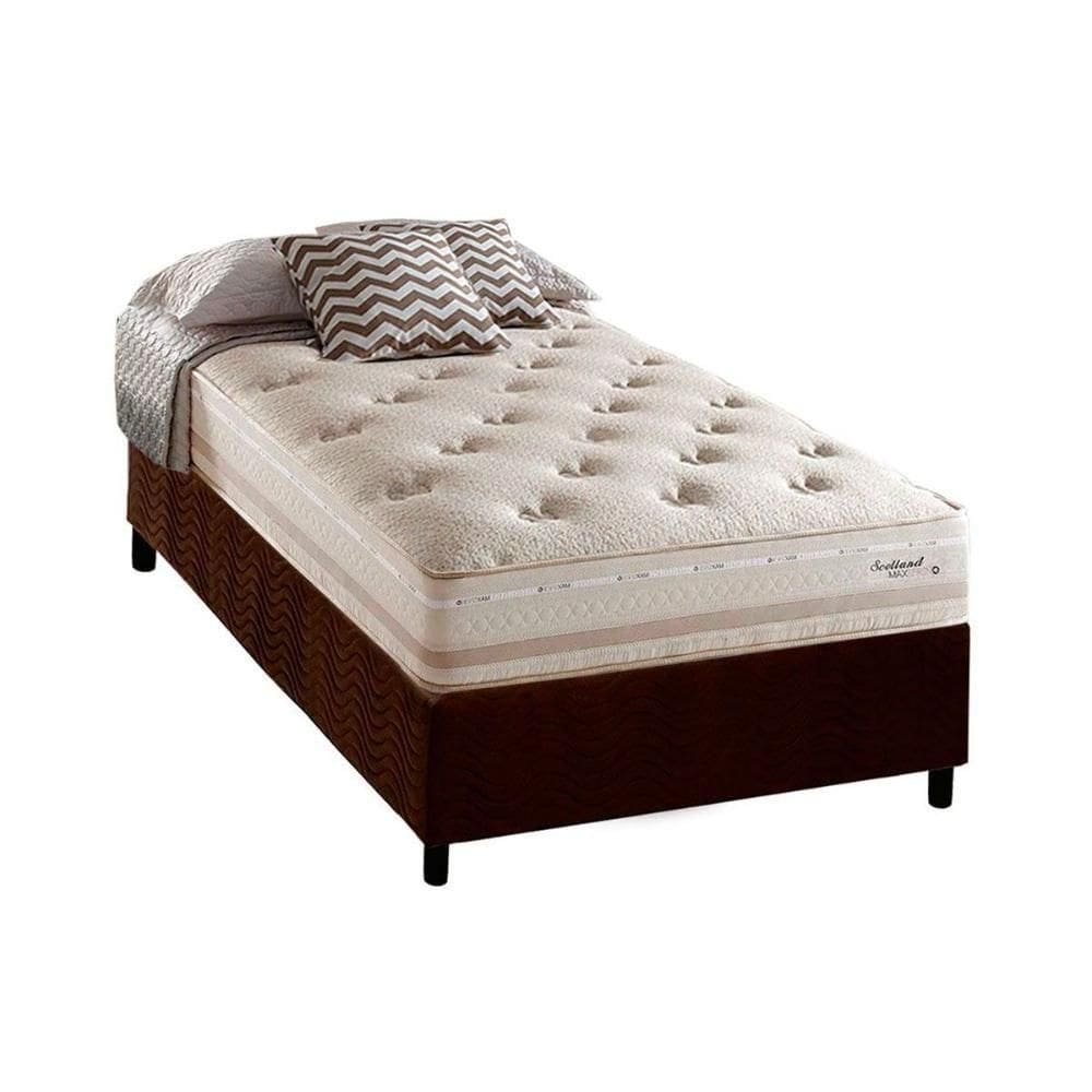 Cama Box Solteiro: Colchão Molas Herval Maxspring Scotland + Base Crc Suede Brown(88X188)
