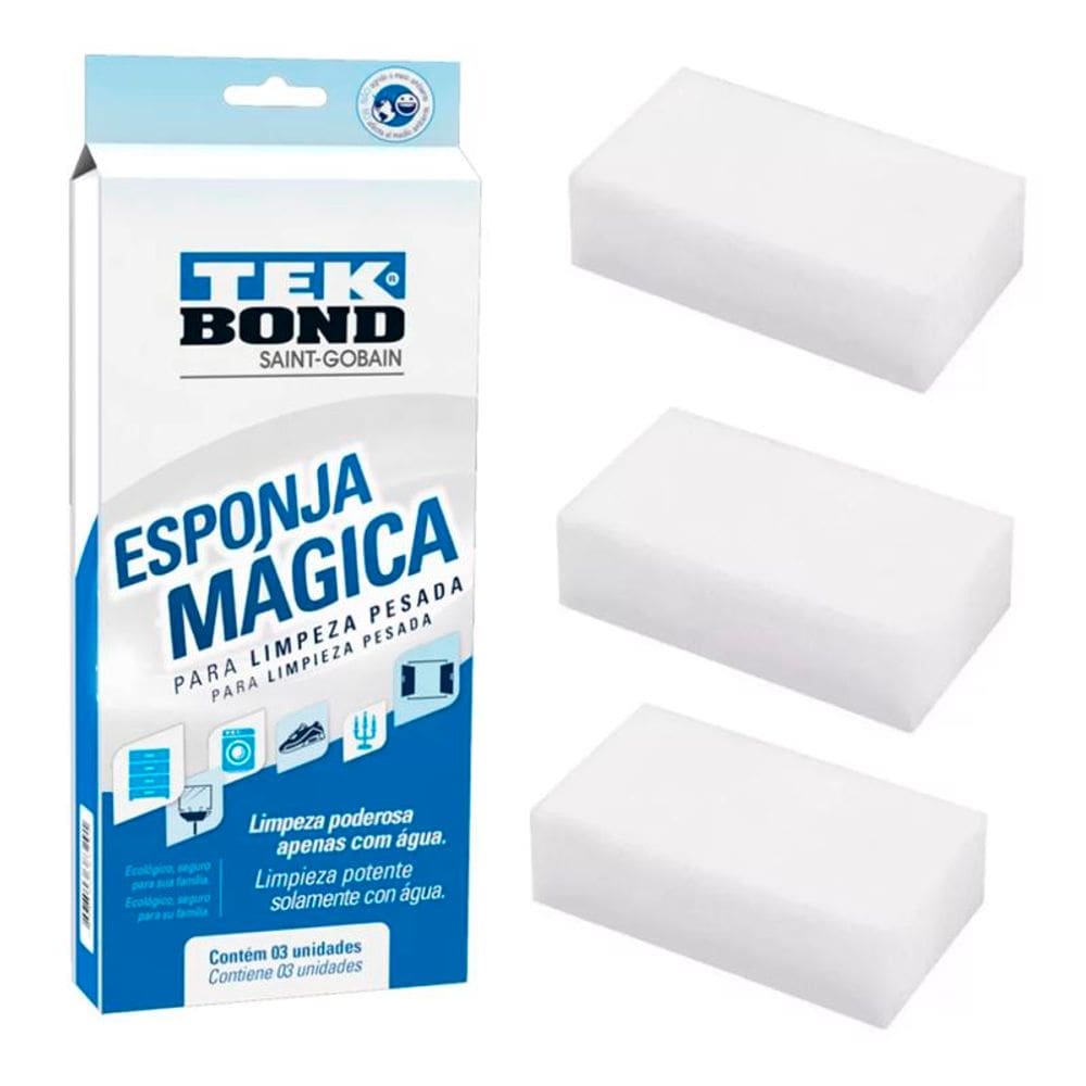 Esponja Mágica para Limpeza Pesada Branca com 3 unidades - Tekbond 24361000302