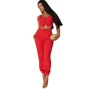 Conjunto Feminino Calça Jogger e Top Cropped Duda Vermelho