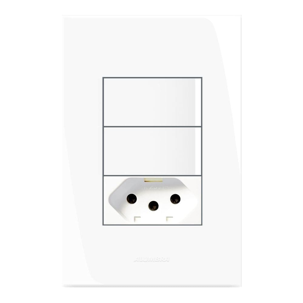 Conjunto 2 Interruptores Paralelos + 1 Tomada 10A 250V com Placa 4x2 Inova Pro Alumbra Branco