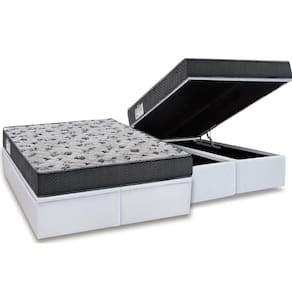 Cama Box Baú Queen: Colchão Anatômico Ortobom D33 / Ep Iso 100 Ultra Firme + Base White(158X198)