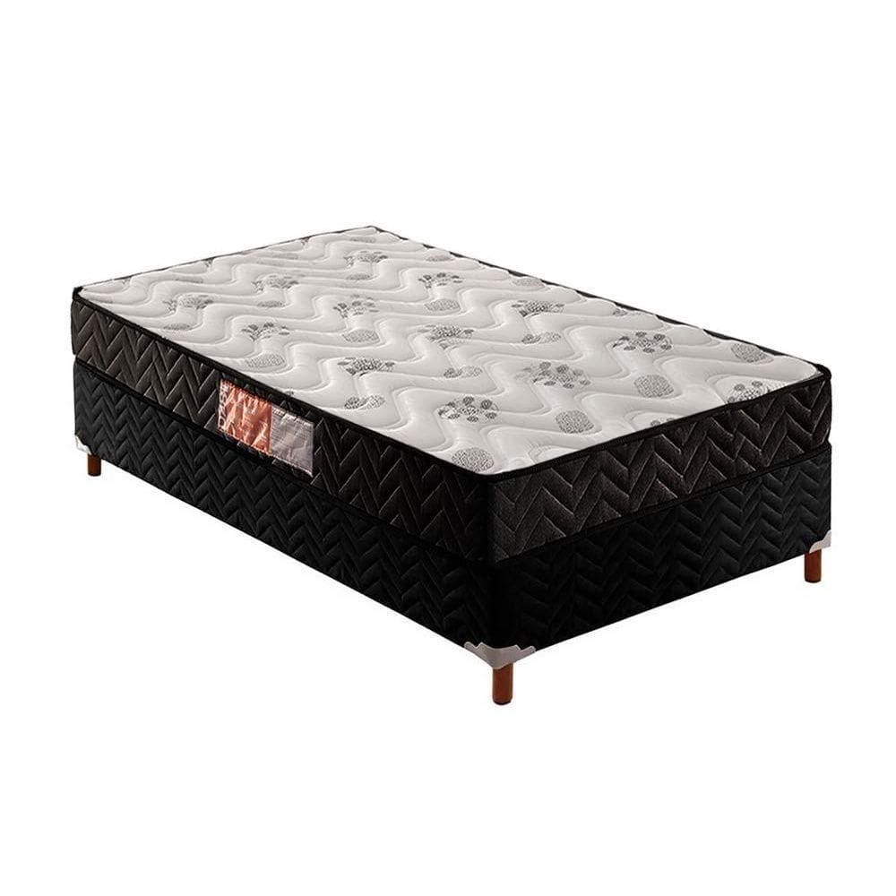 Cama Box Solteiro: Colchão Espuma D33 Paropas Pasquale + Base Crc Suede Black(88X188)