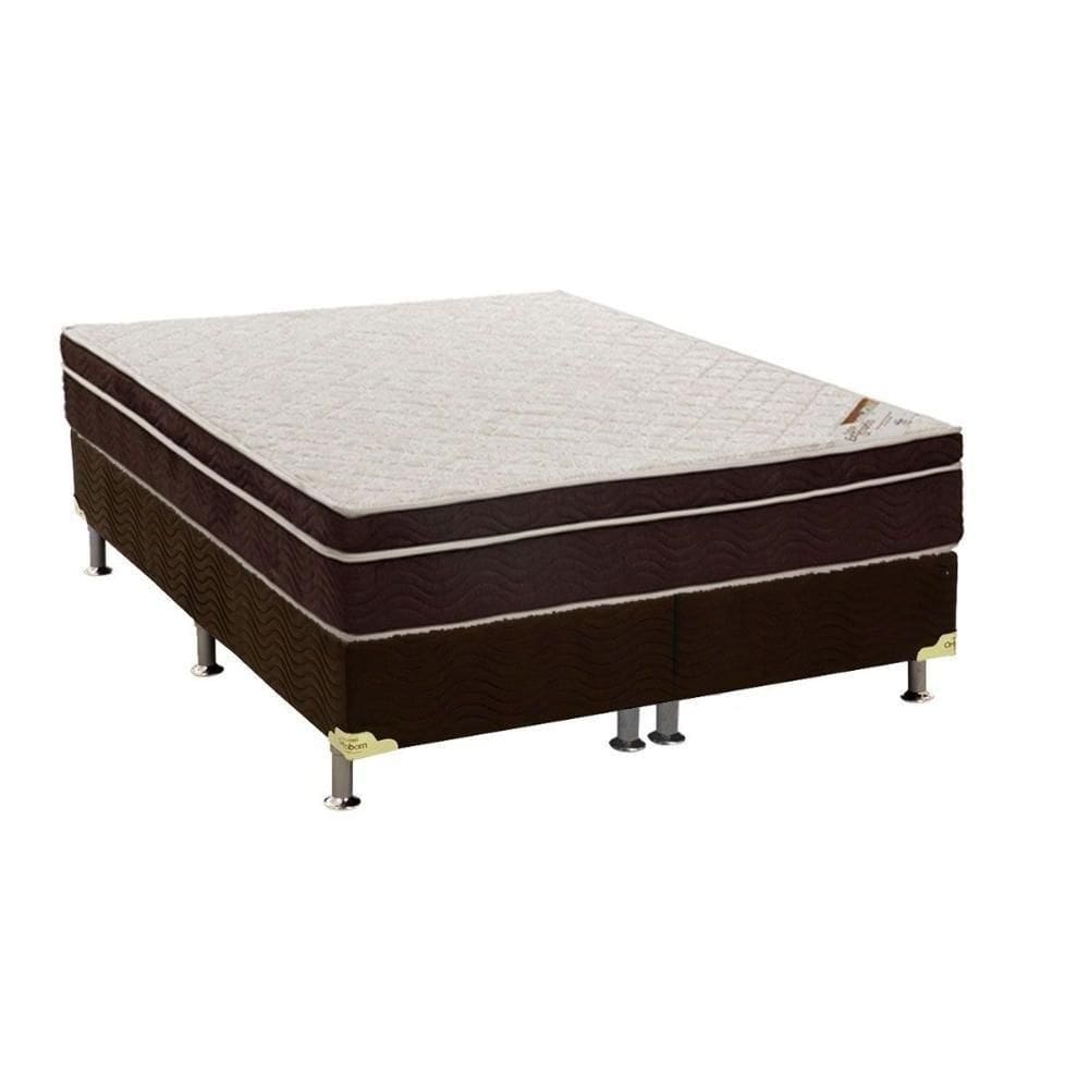 Cama Box Queen: Colchão Ortopédico Ortobom Exclusive Ortopillow + Base Crc Camurça Brown(158X198)