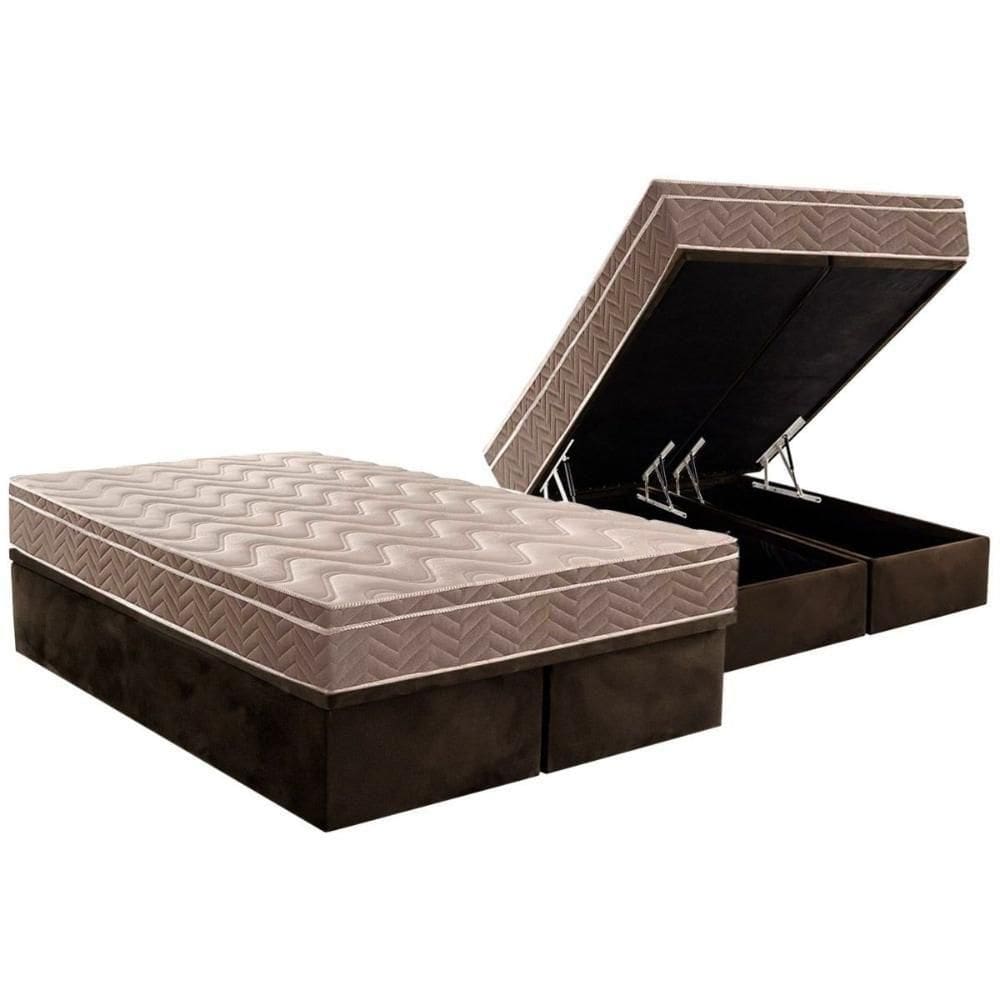 Cama Box Baú Queen: Colchão Anatômico Paropas D28 / Ep Pasquale + Base Crc Suede Brown(158X198)