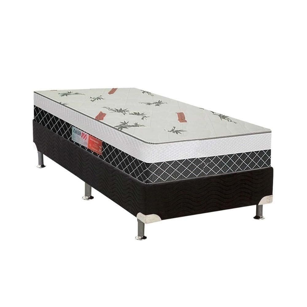 Cama Box Solteiro: Colchão Anatômico Plumatex D28 Falcon Ultra Firme + Base Crc Suede Black(88X188)