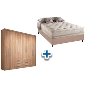 Cama Box Casal + Colchão Scotland Herval + Guarda Roupa Master 8.6 Atacama