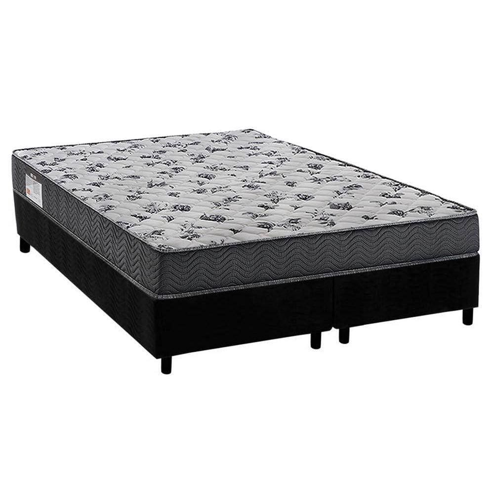 Cama Box Queen: Colchão Anatômico Ortobom D33/Ep Fort Tech Iso 100 + Base Crc Suede Black(158X198)