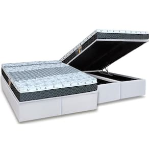 Cama Box Baú Queen: Colchão Molas Bonnel Castor System Class One Face + Base White(158X198)
