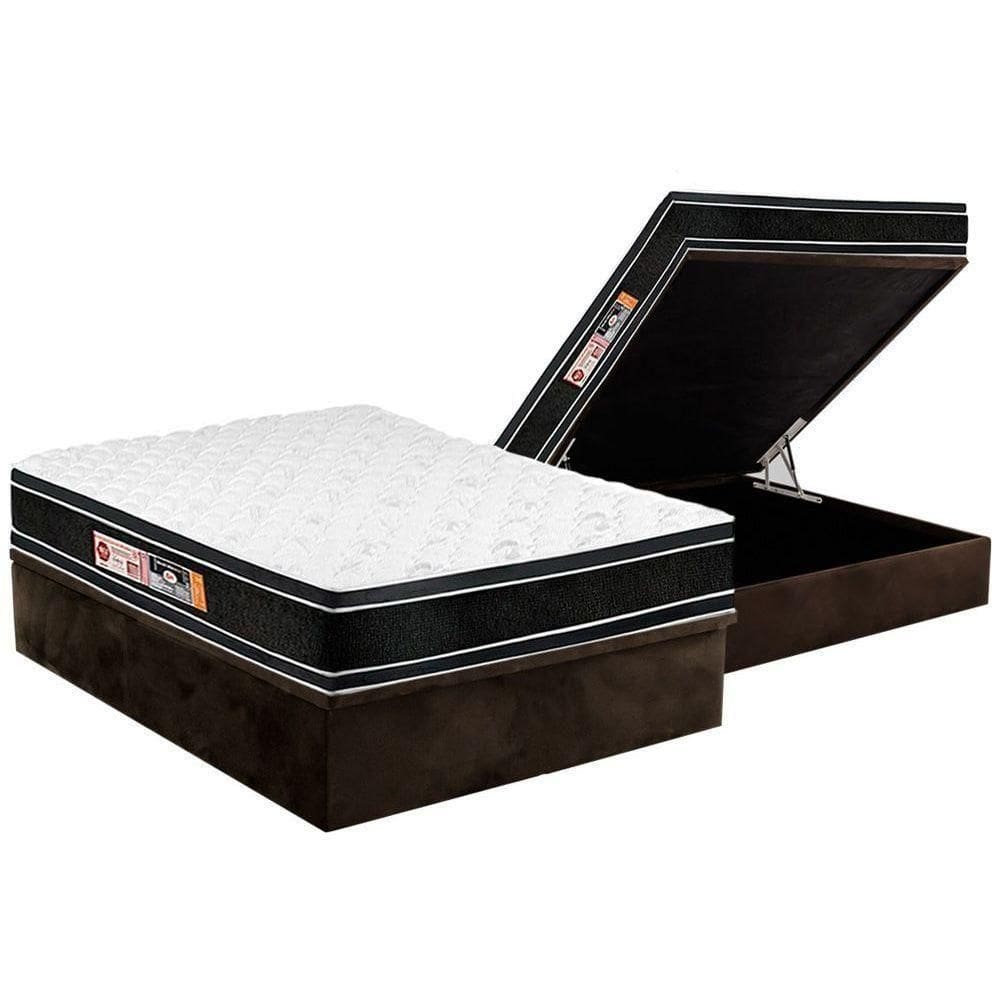 Cama Box Baú Casal: Colchão Espuma Castor D33 Black E White Double Face + Base Brown(138X188)