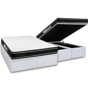Cama Box Baú King: Colchão Espuma D33 Castor Black E White Double Face + Base White(193X203)