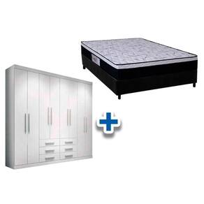 Cama Box Casal + Colchão Foggia Sogni + Guarda Roupa Master 8.6 Branco