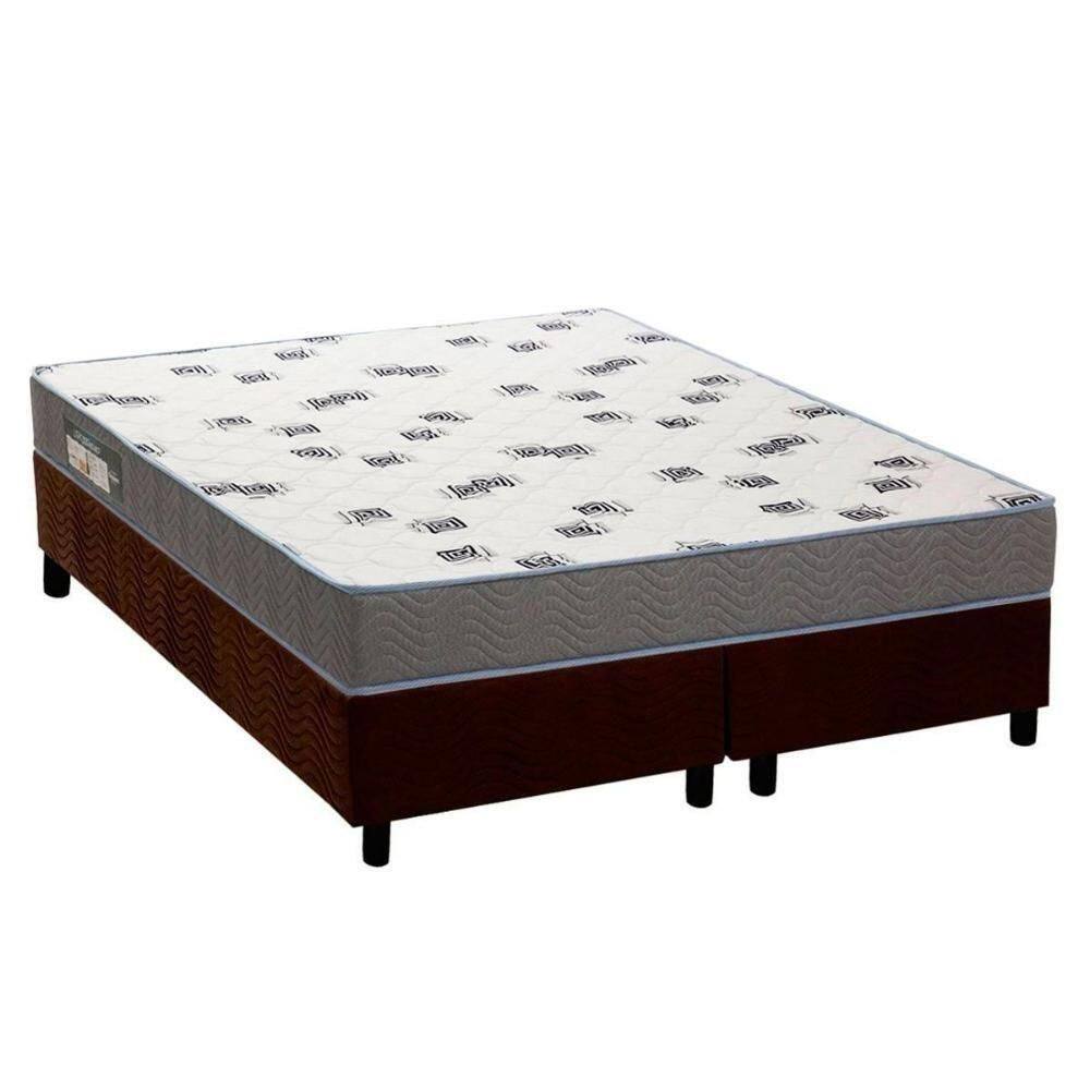 Cama Box Queen: Colchão Espuma Ortobom D33 Light Saúde + Base Crc Suede Brown(158X198)