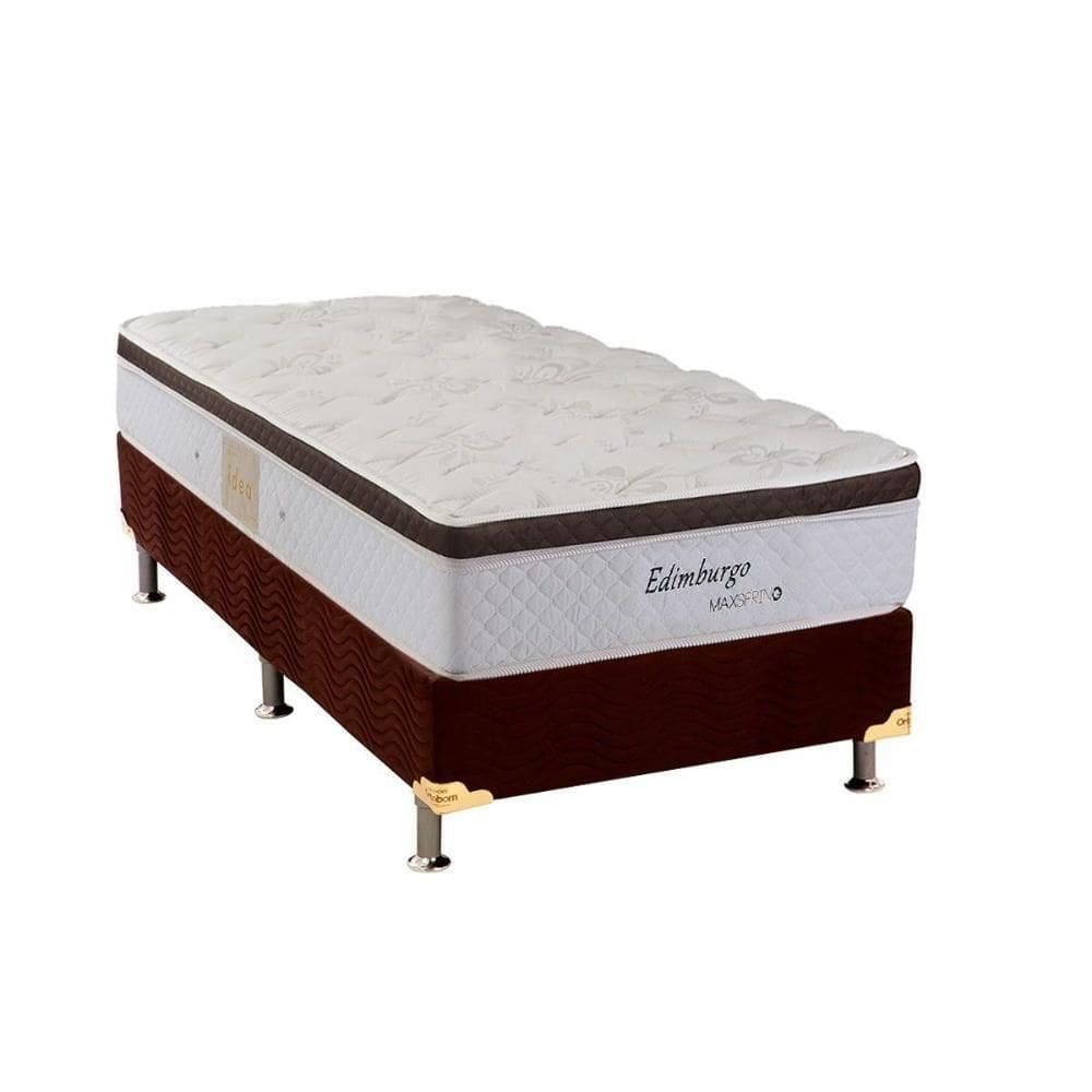 Cama Box Solteiro: Colchão Molas Herval Maxspring Edimburgo + Base Crc Suede Brown(88X188)