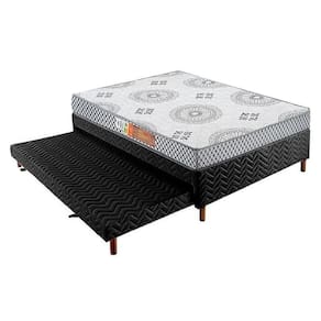 Cama Box C/Auxiliar Casal: Colchão Espuma Polar D28 Pérola Gray + Base Crc Rústico Black(138X188)