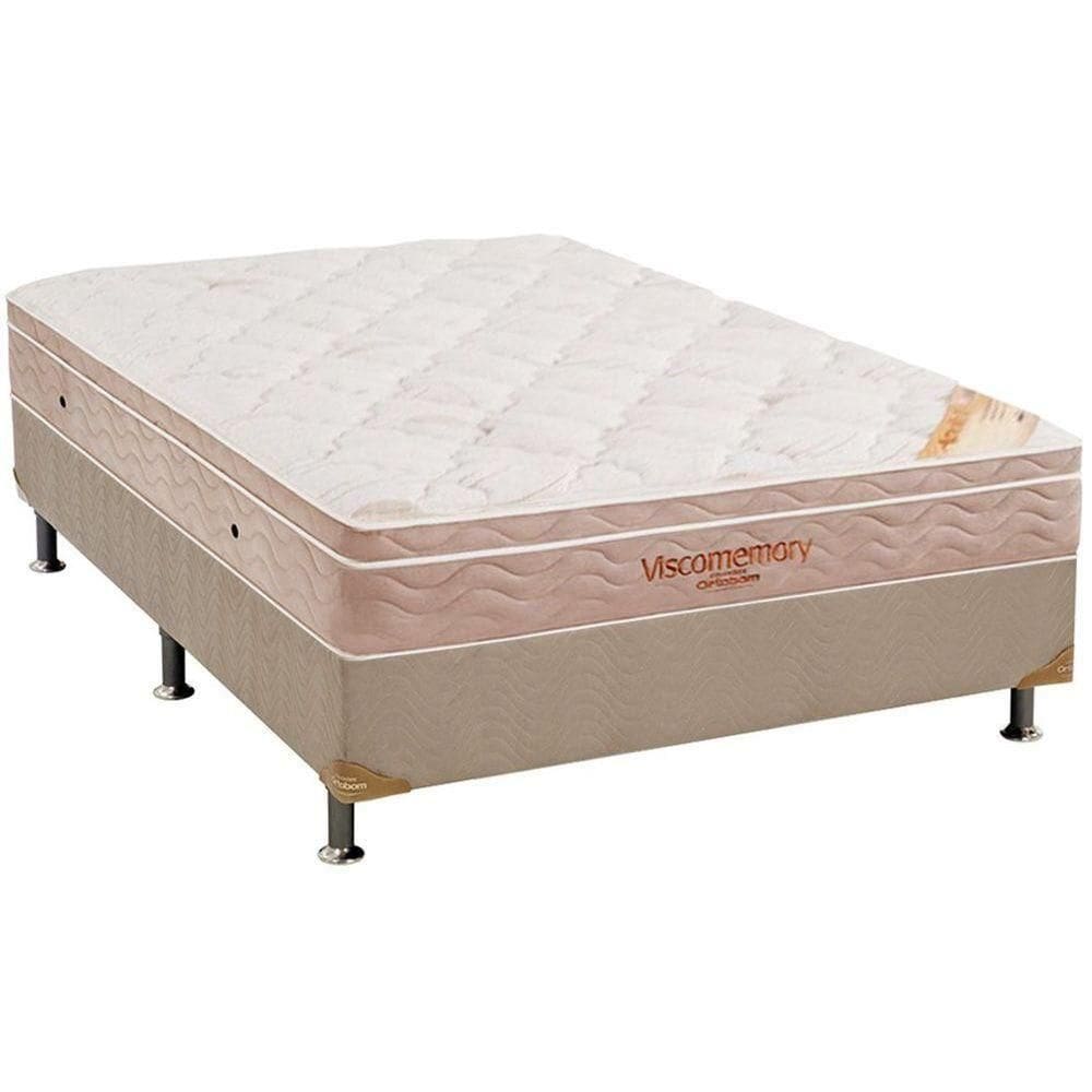 Cama Box Casal: Colchão Espuma Ortobom Viscomemory + Base Crc Suede Clean(138X188)