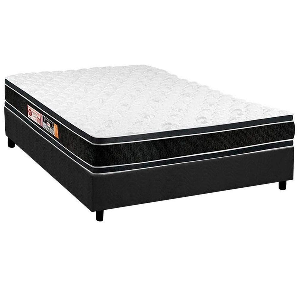 Cama Box Casal: Colchão Espuma D33 Castor Black E White + Base Crc Suede Gray(138X188)