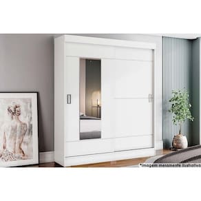 Guarda Roupa Solteiro 2 Portas De Correr E 2 Gavetas C- Espelho Briz B66 Branco