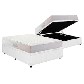 Cama Box Baú Casal: Colchão Anatômico Herval D28 / Ag65 Droom Double Face + Base White(138X188)