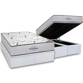 Cama Box Baú Queen: Colchão Espuma Ortobom High Foam + Base Crc Courano White(158X198)