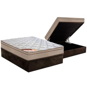 Cama Box Baú Casal: Colchão Molas Castor Bonnel Revolution + Base Crc Suede Brown(138X188)