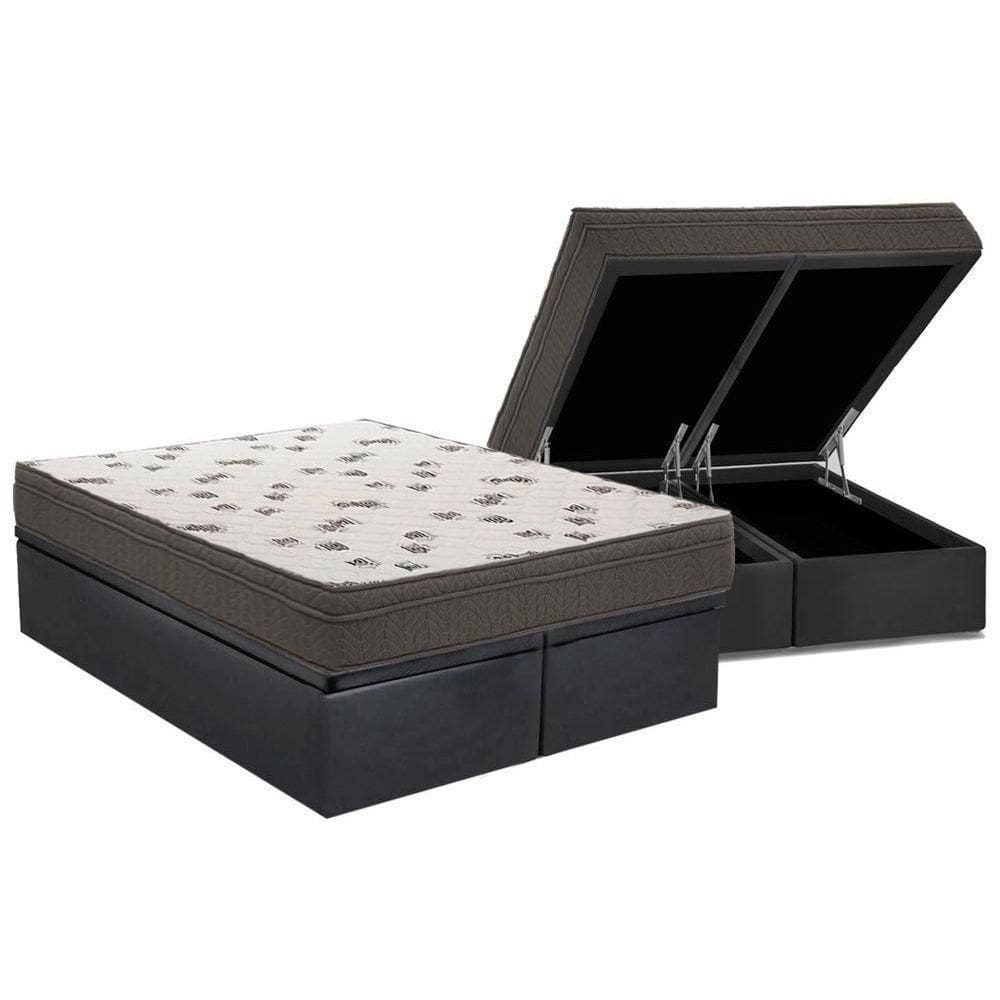 Cama Box Baú Queen: Colchão Espuma D45 Ortobom Light + Base Crc Suede Gray(158X198)