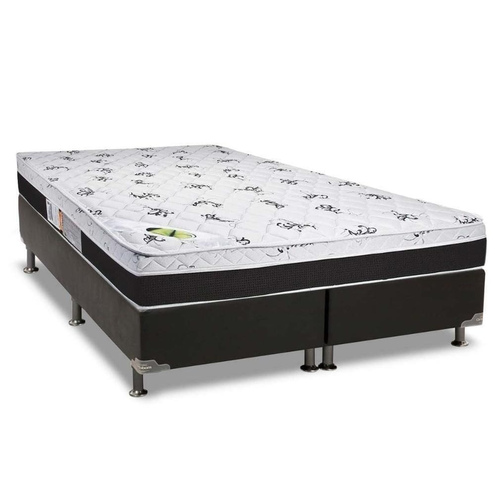 Cama Box Queen: Colchão Anatômico Luckspuma D33/Ag65 Aspen 50 + Base Crc Suede Black(158X198)