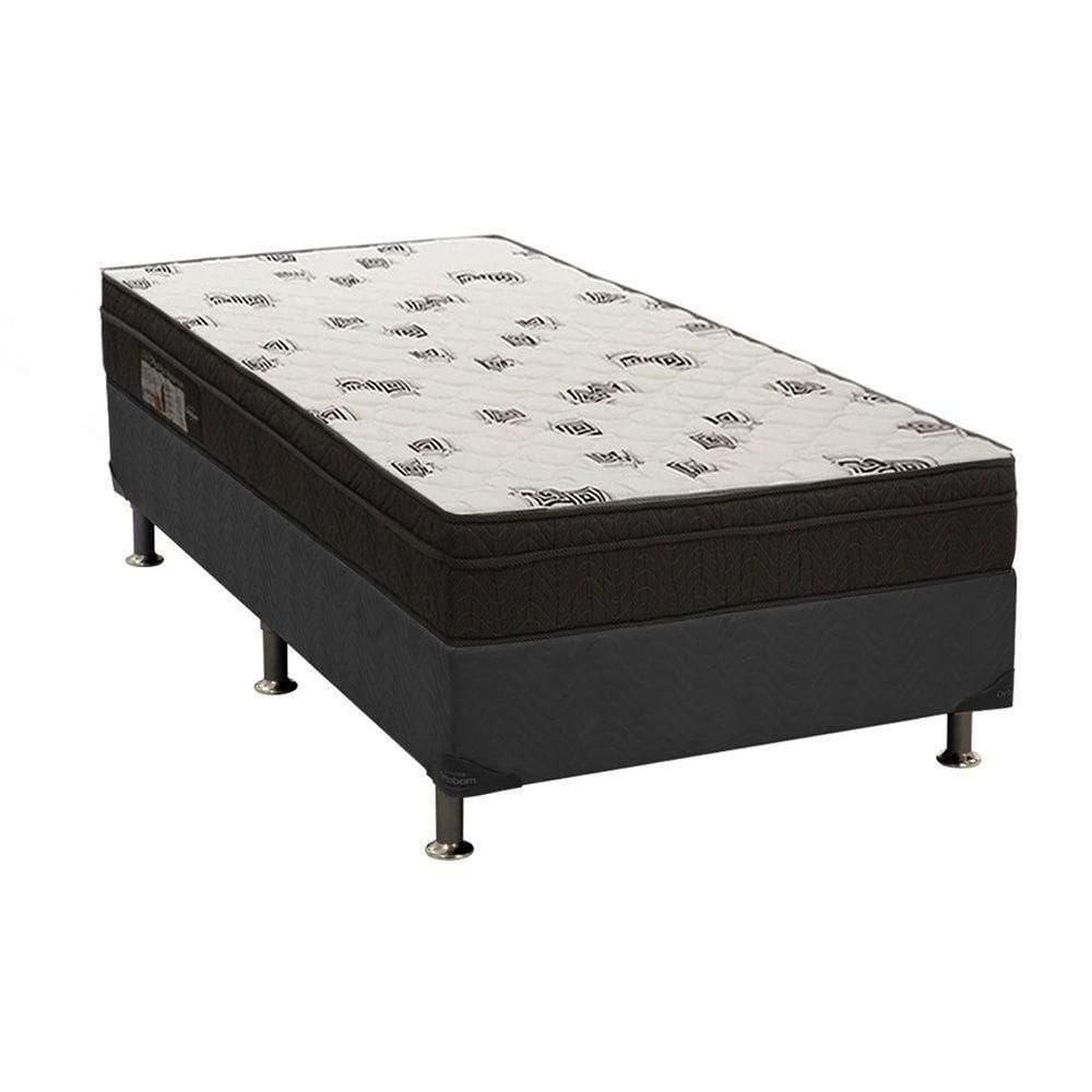 Cama Box Solteiro: Colchão Espuma D45 Ortobom Light Saúde Ortopilow + Base Crc Suede Black(88X188)