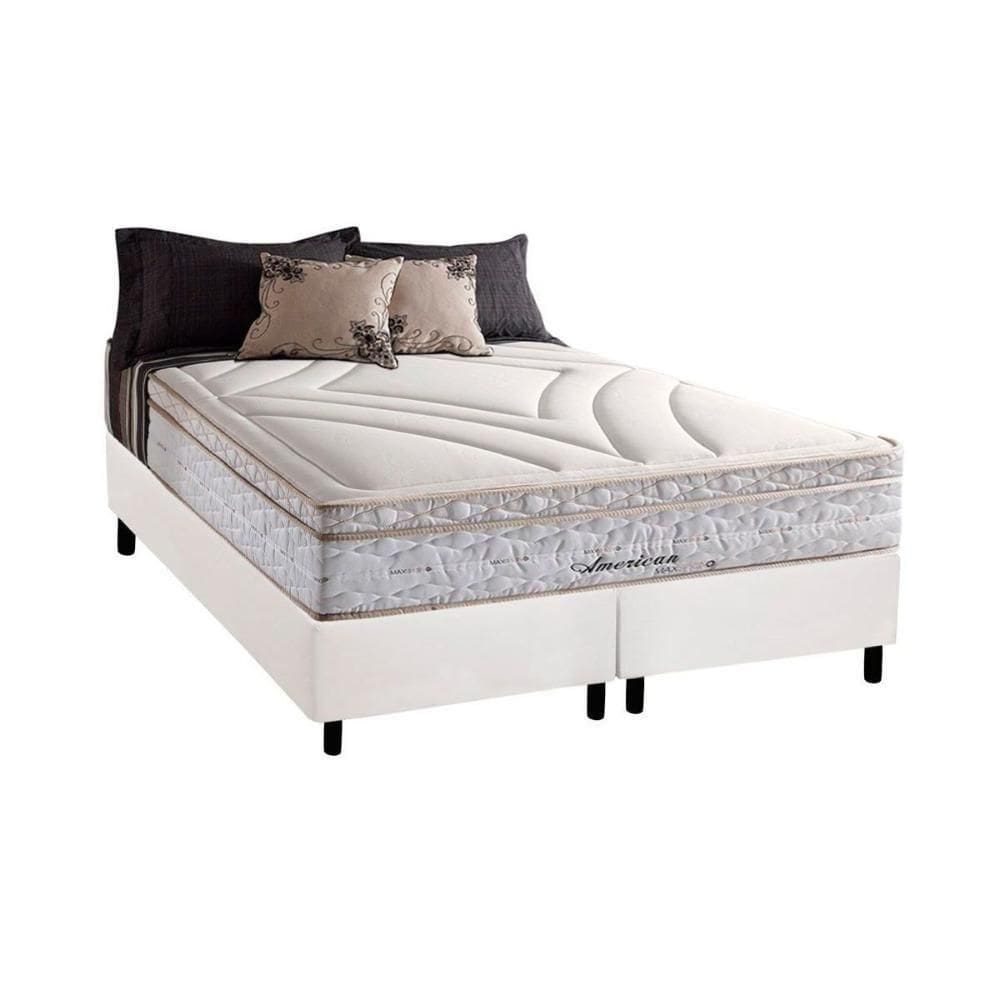 Cama Box Queen: Colchão Molas Herval Maxspring American + Base Crc Courano White(158X198)