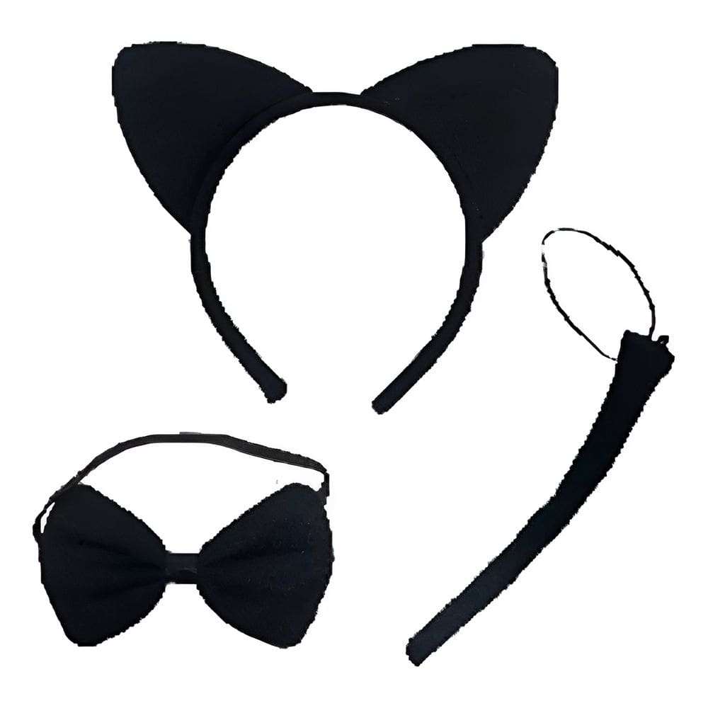 Kit Fantasia Tiara Temática 3 Peças Festa Carnaval Gatinho