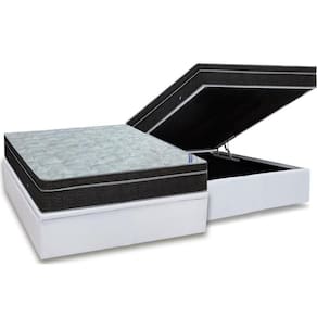 Cama Box Baú Casal: Colchão Molas Bonnel Ortobom Nanolastic Light + Base Crc Courano White(138X188)