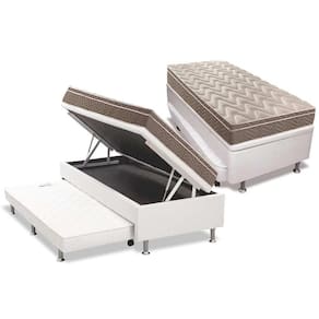 Cama Box Baú C/Auxiliar Solteiro: Colchão Espuma Paropas D33 Pillow + Base White(88X188)