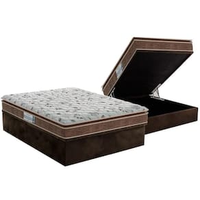 Cama Box Baú Casal: Colchão Espuma D45 Probel Advanced Pillow Super + Base Crc Suede Brown(138X188)