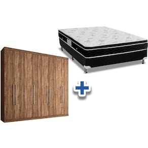 Cama Box Casal + Colchão Physical Ortobom + Guarda Roupa Master Vip 8.4 Atacama