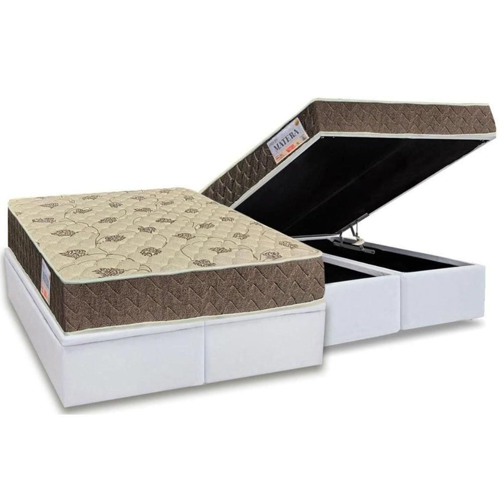 Cama Box Baú King: Colchão Ortopédico Orthoflex D33 / Ep Matera + Base Crc Courano White(193X203)