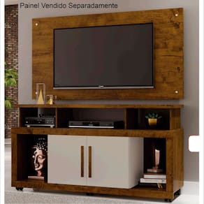 Rack Bancada Sala com Pés de Rodinha e 2 Portas Star 135x70cm Canela/Off White