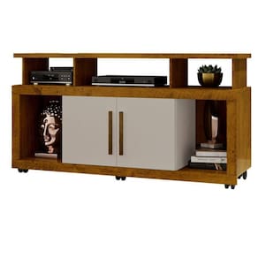 Rack Bancada Sala com Pés de Rodinha e 2 Portas Star 135x70cm Ipê/Off White