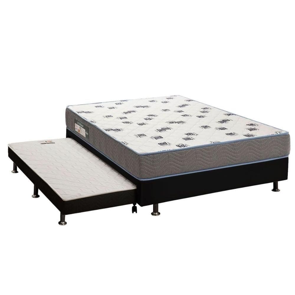 Cama Box C/Auxiliar Casal: Colchão Espuma Ortobom D33 Light + Base Crc Courano Black(138X188)